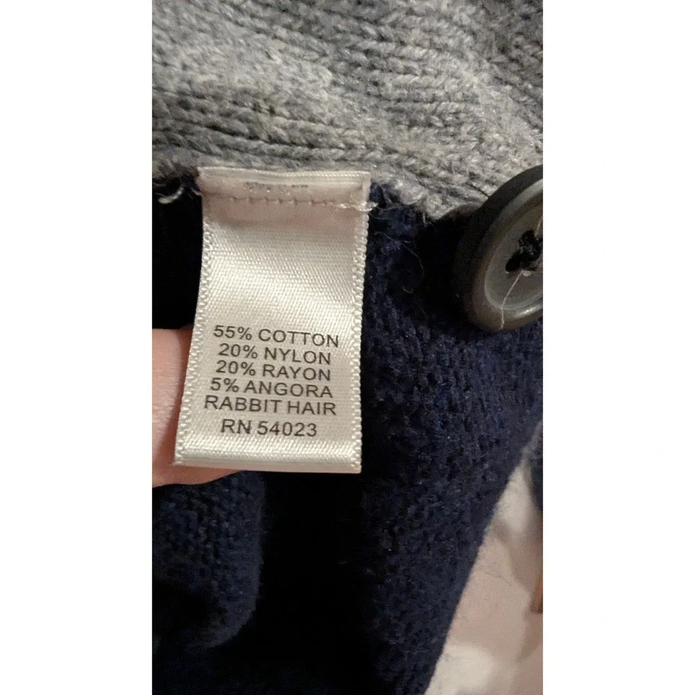 Banana Republic Varsity Cardigan L Grey Navy Angora Knit Bomber Jacket Sweater